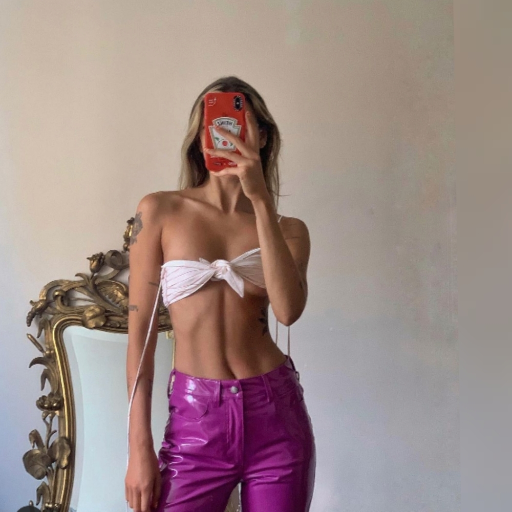 Simon Miller Vegan Patent Leather Straight Leg Pant in Magenta Purple NEW - Picture 3 of 16